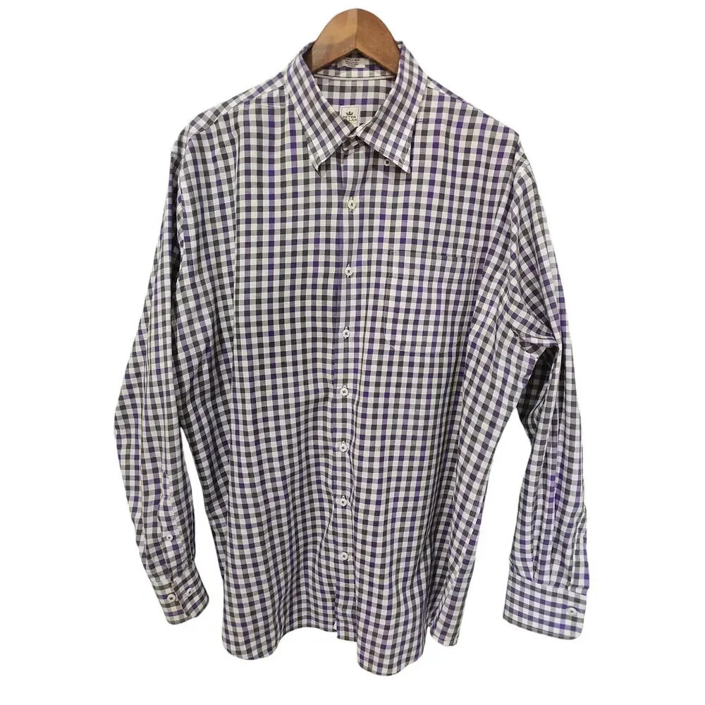 Peter Millar Gingham Button-Down Shirt Purple / Black Size XL